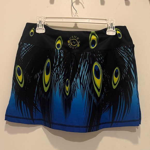 Peacock Feather Print Skirt - Blue and Black - Picture 4 of 5